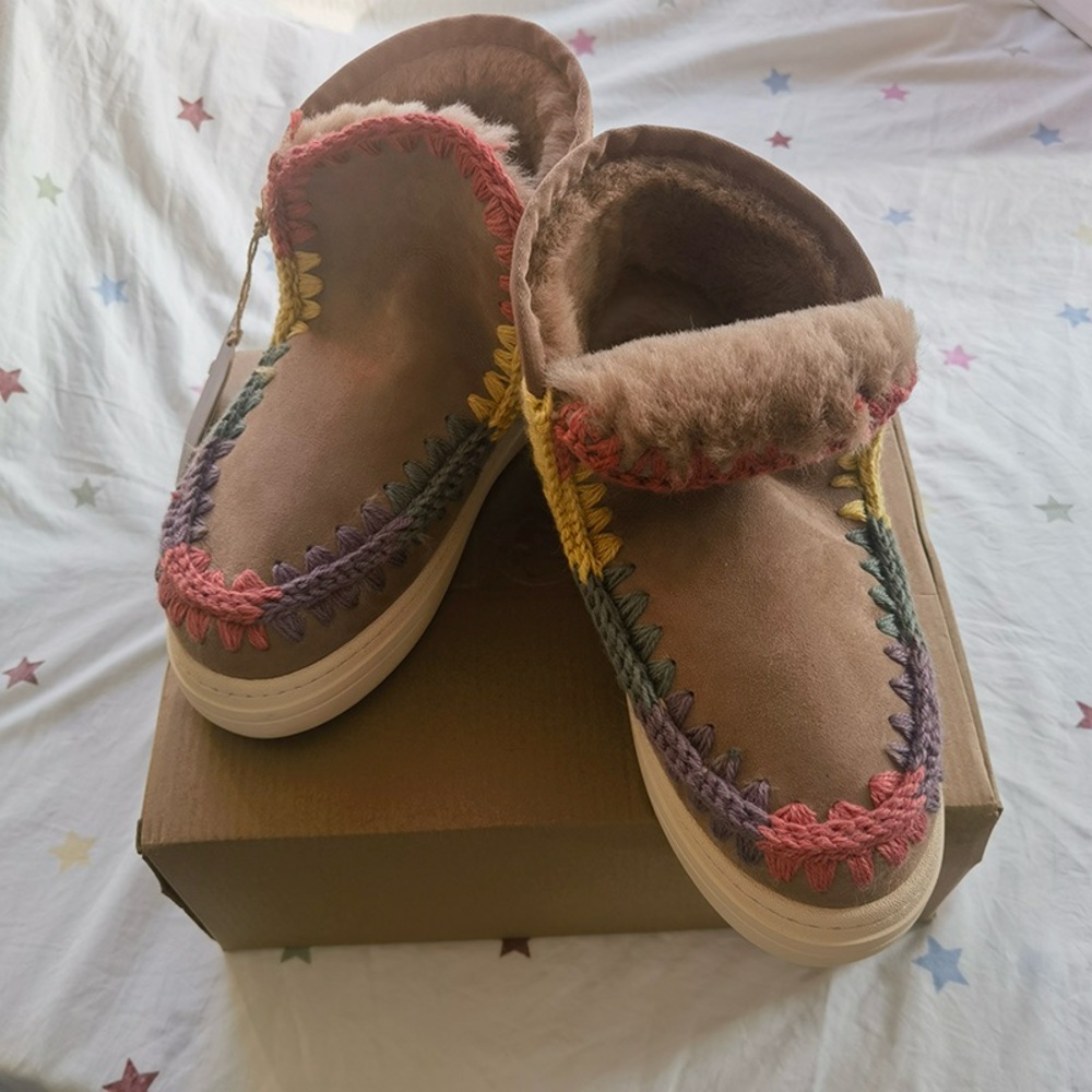 Mou Mou Light Brown Suede Plush Ankle Boots